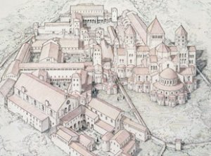 L'abbaye vers 1157, dessin de K.J. Conant